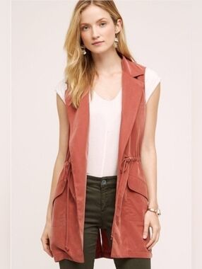 Anthropologie Elevenses Dusty Pink Faux Suede Belted Long Vest